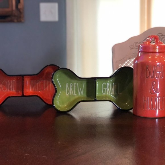 Rae Dunn Bugs and Hisses Canister & two bone shaped bowls - 9.75x4.5 - Picture 1 of 6